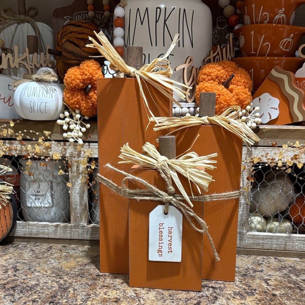 Rustic Orange Wooden Pumpkin Decor